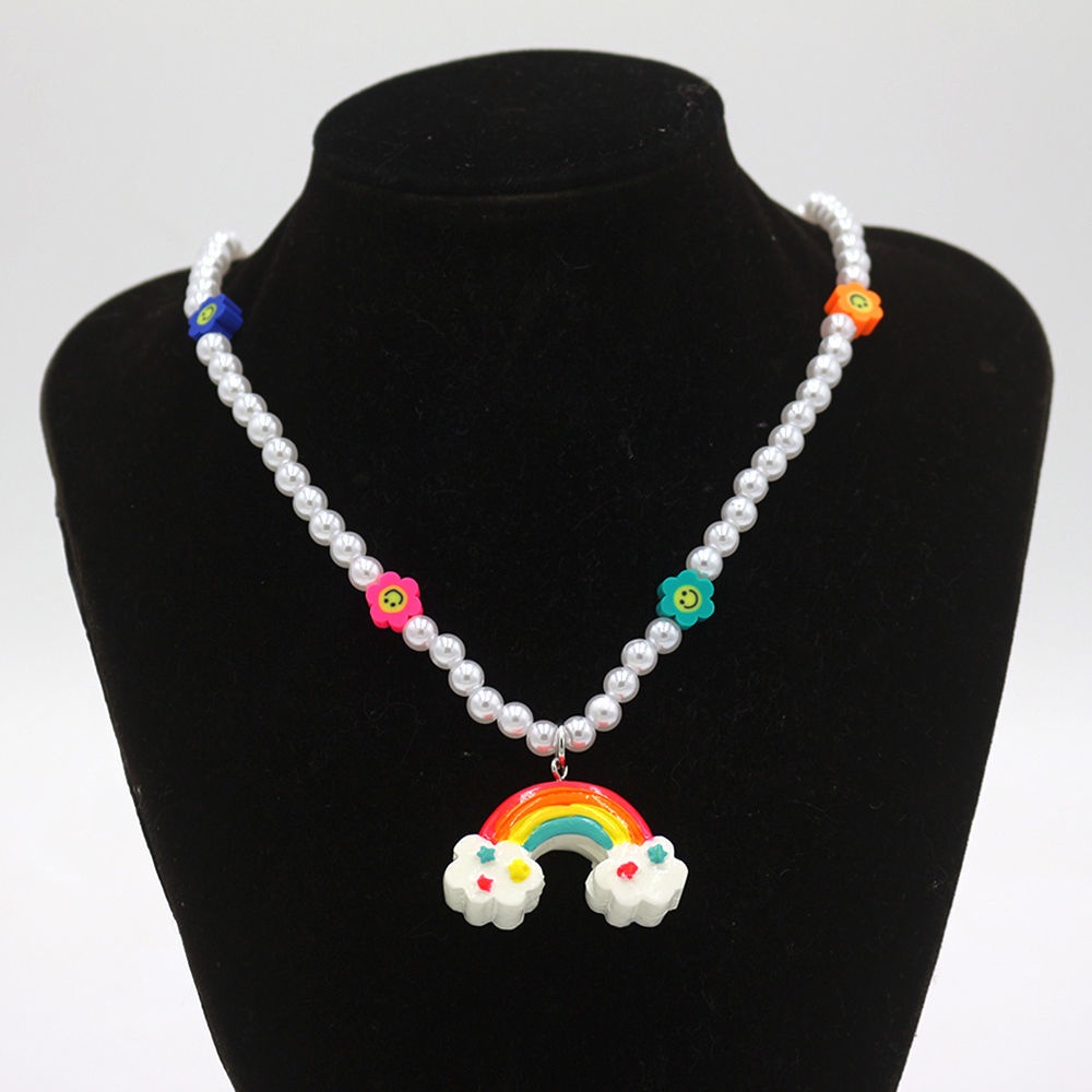 Gaya Korea imitasi mutiara bunga Smiley kalung in rainbow liontin all-match ornamen siswa perempuan