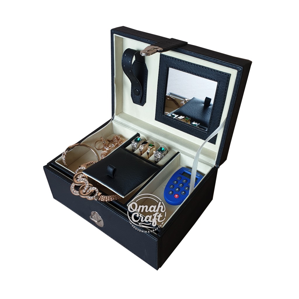 HITAM CREM - Kotak Cincin Tempat Perhiasan dan Aksesoris Emas Kalung Gelang / Jewelry Box