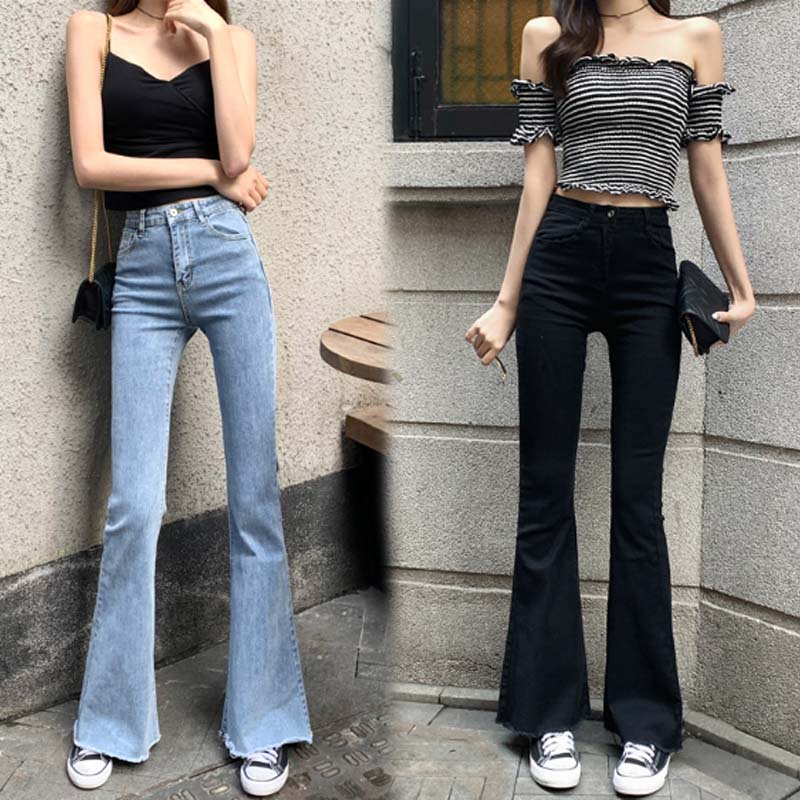 Celana jeans wanita terbaru high-waist korean style berkobar celana kulot wanita korea