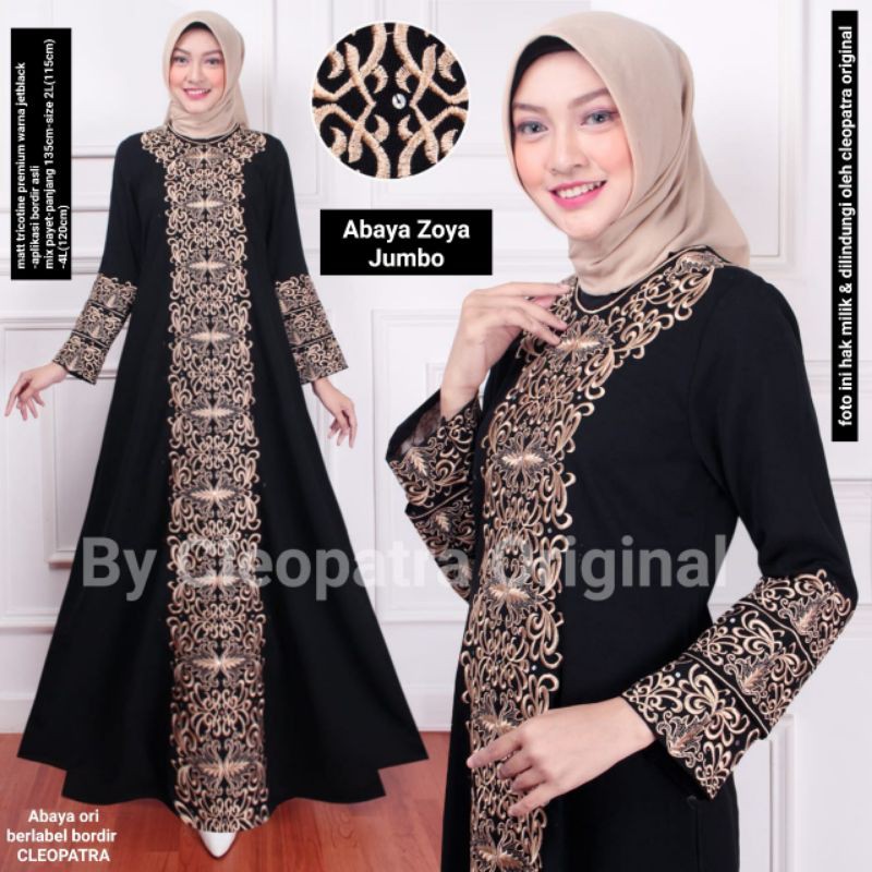 CANTIK GAMIS abaya zoya JUMBO BAHAN matt tricotine jetblack border asli ori HIGH QUALITY