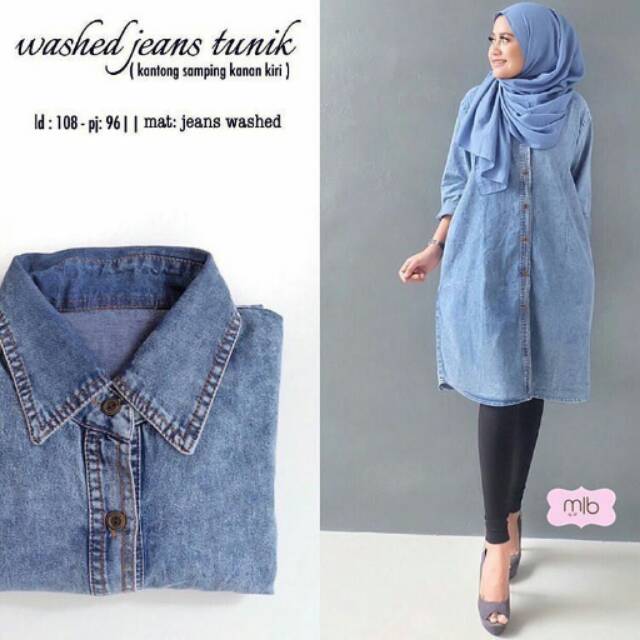Washed jeans tunik ori mlb