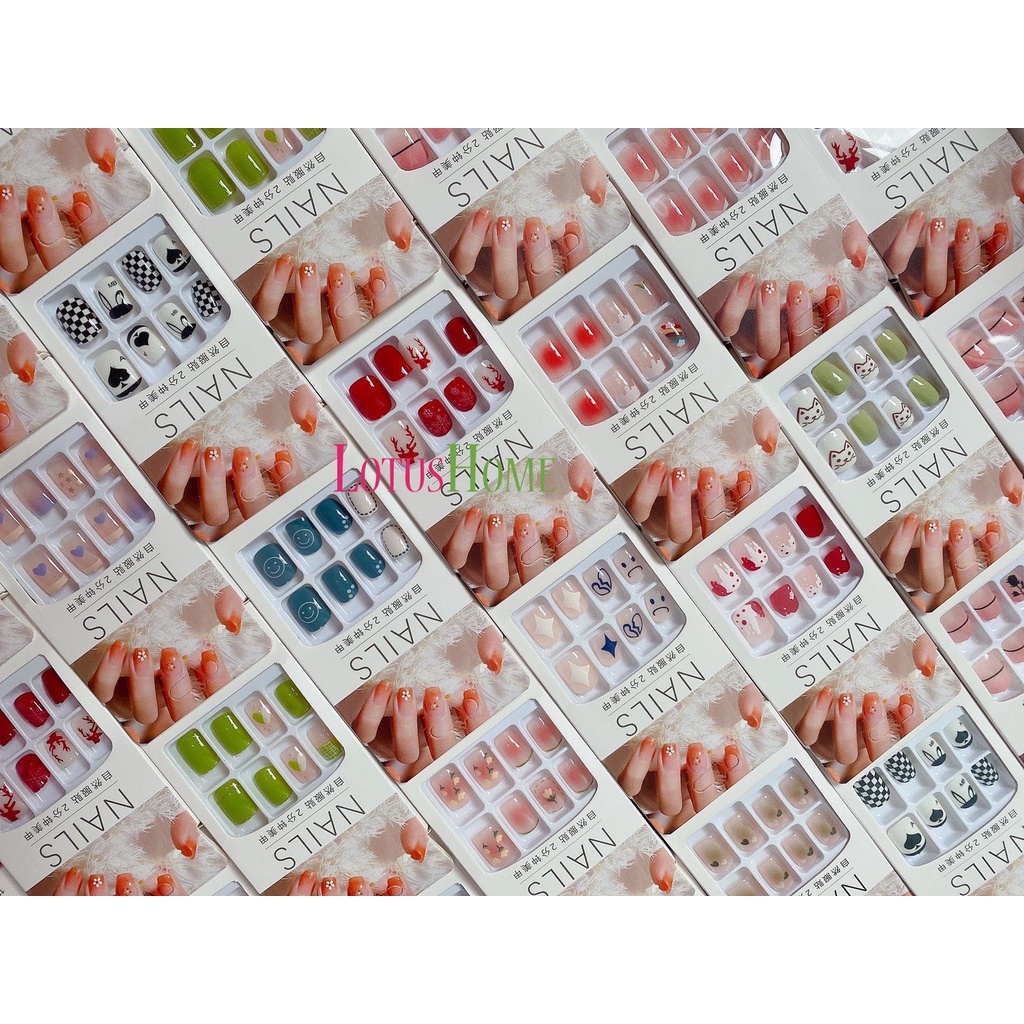KUKU PALSU ANEKA MOTIF DAN WARNA PERBOX ISI 12 Kuku Palsu FREE LEM Motif Kartun Fake Nail Karakter Manicure Nail Stickers Wedding Pengantin Murah Import
