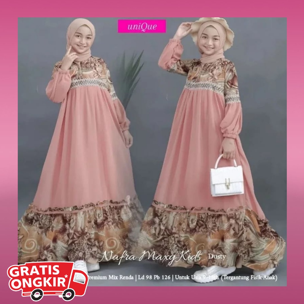 Gamis nafra maxy kids set dress fashion muslim muslimah anak wanita perempuan terbaru modern kekinia