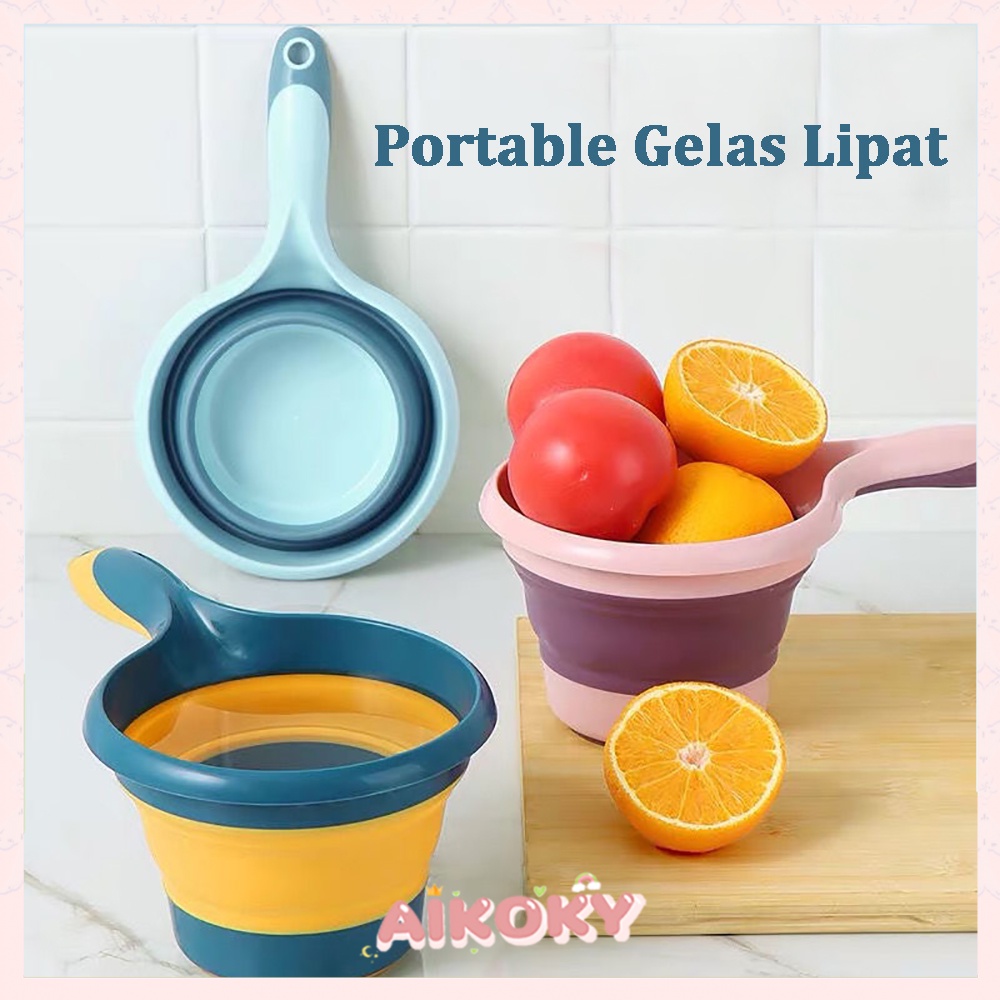 Aikoky Gayung Mandi Lipat/Portable Gelas Lipat Silikon 3 Warna