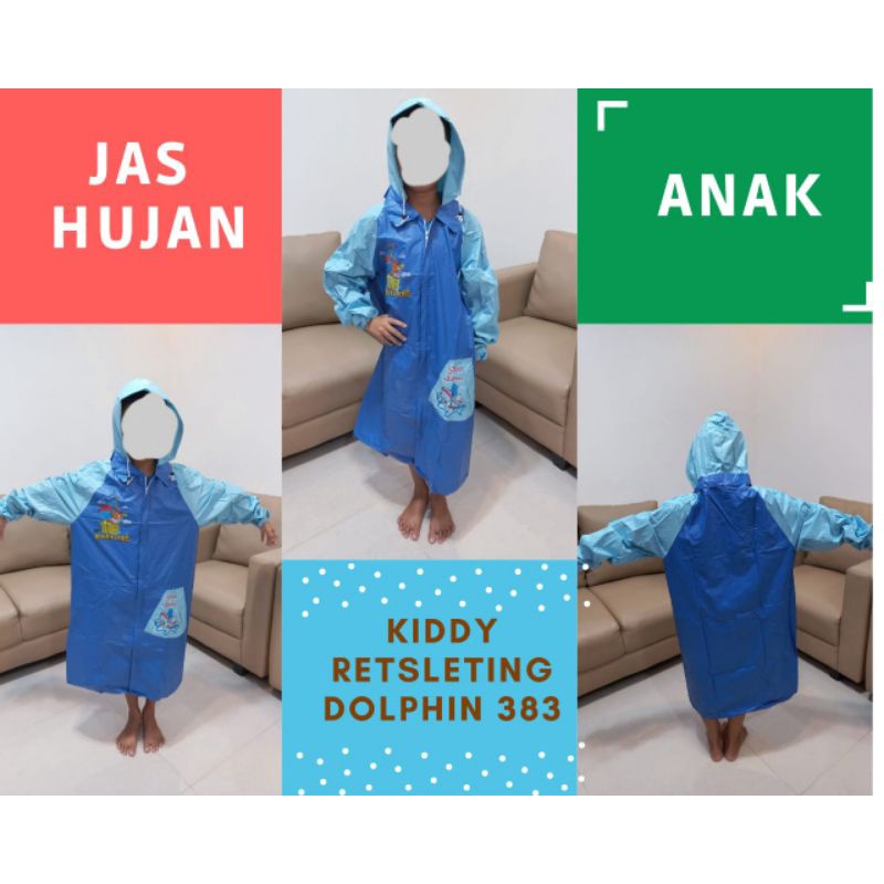 Jas Hujan Anak Raincoat Kiddy Retsleting Dolphin 383 / Terusan Anak Remaja Murah Laris Terlaris Laku