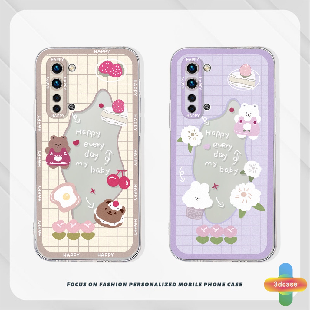 Soft TPU Case Realme C11 2021 C21Y C31 C35 C15 C21 C25 C20 C3 C12 C2 C25S 5S 5 5S 5i C17 7i C1 C25Y C2 C3i 6i C20A realme Narzo 20 10 10A 20A 30A A7 A5S A15 A16 Y12 Y20 Y15S A03 Lover Wavy Edge Cute Bear Rabbit Back Cover