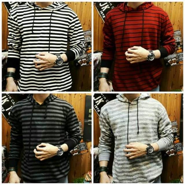 Sweater pria salur 4 warna
