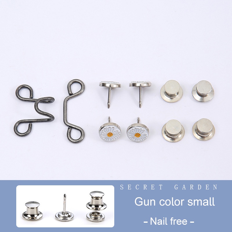 Kancing Jeans Logam Simple Adjustable Kancing Pengait Celana Panjang Jeans Denim Desain Bunga Daisy Warna Putih Kait Pengecil Lingkar Pinggang Celana Jeans Model Bisa Dilepas-Daisy-gun-s.