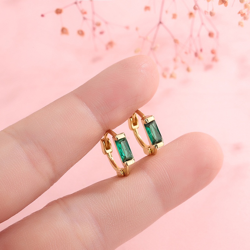 Anting Stud Mini Bahan Sterling Silver 925 Emerald Untuk Wanita