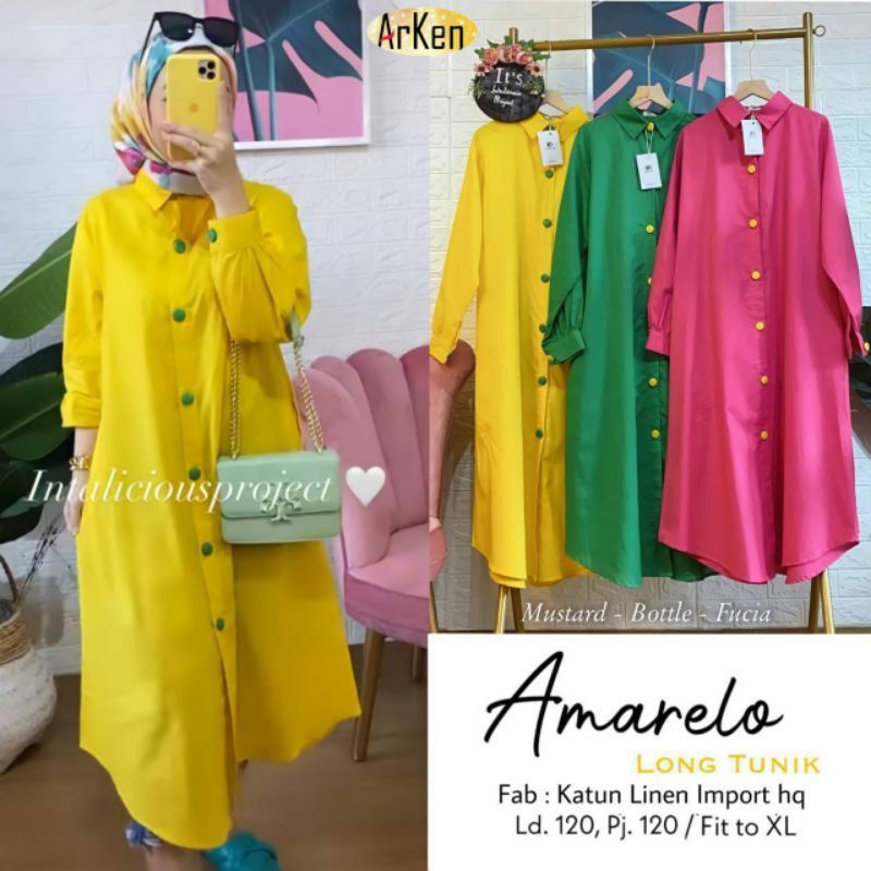 AMARELO LONG TUNIK JUMBO LD 120 BAHAN LINEN PREMIUM