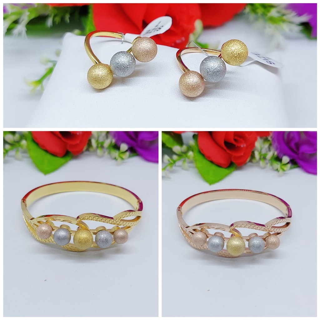 Set perhiasan wanita gelang dan cincin kombinasi biji bola