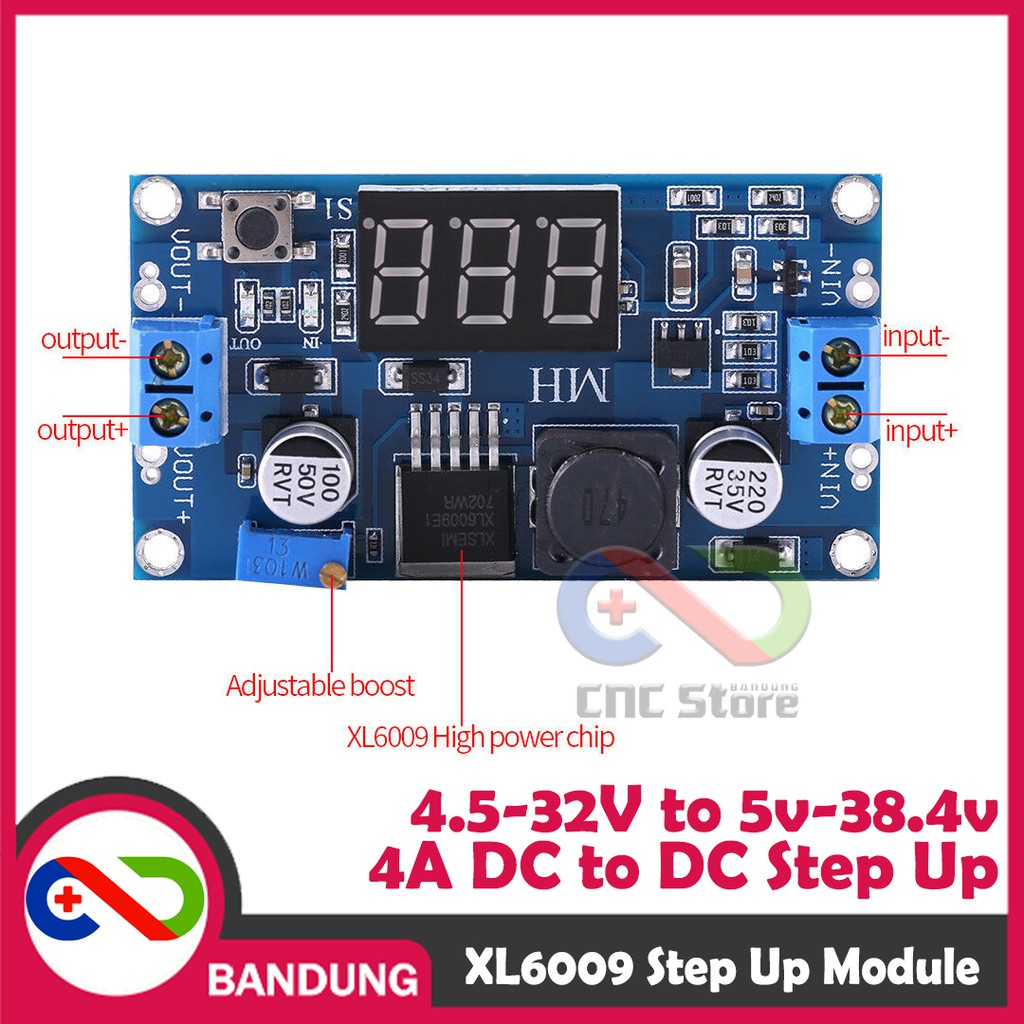 MODULE STEP UP STEP-UP XL6009 ADJUSTABLE DC TO DC BOOST CONVERTER 4A VOLTMETER