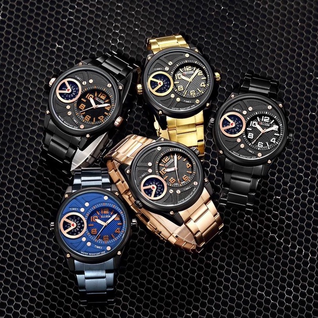 Belleda 9008 - Jam Tangan Pria Rantai - Dual Time - Anti Air - Stainless Strap - Analog Quartz - Ori