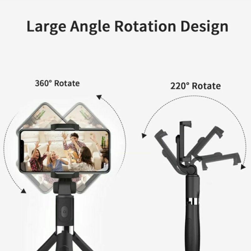 tongsis tripod bluetooth 3in1 tombol remot tomsis holder rotari angle putar alat selfie youtuber dan podcast