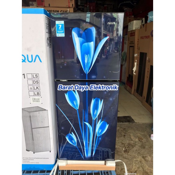 Kulkas Aqua 2 Pintu Motif Bunga AQR 251 LK/LB Tanpa Bunga Es Low Watt