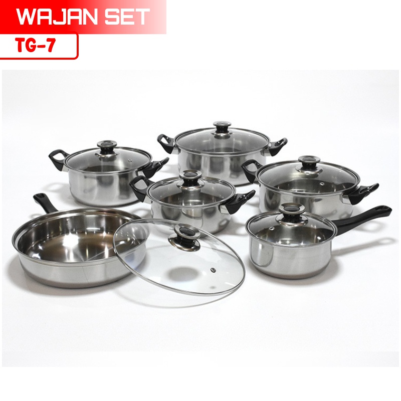 COD Panci Set lengkap Panci Stainless Steel 12 Pcs Multifungsi TG-7