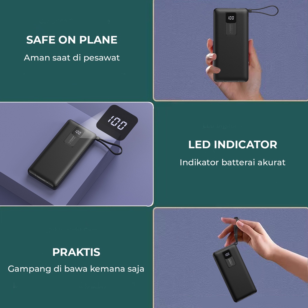 Powerbank Power Bank VEGER X110 10000mAh 4 Output 2.4A LED Indicator Digital Display Built in Cable