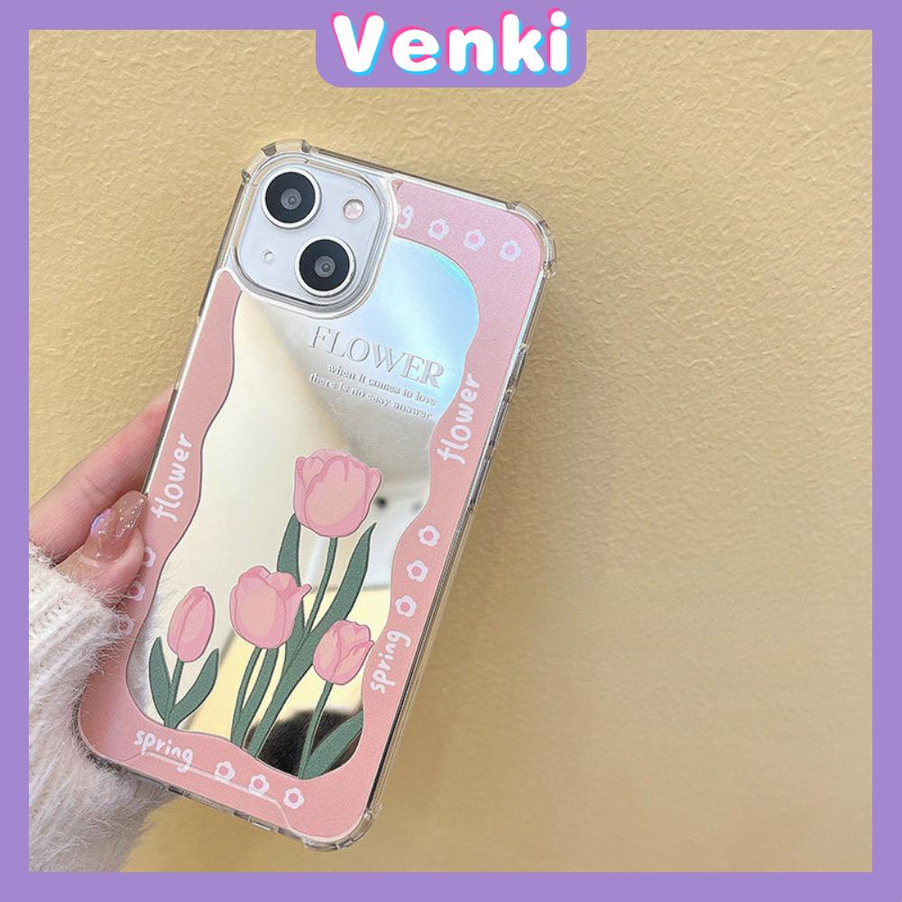 iPhone Case Acrylic Reflective Mirror Airbag Shockproof Protection Camera Pink Tulip Flower Compatible with iPhone 11 iPhone 13 Pro Max iPhone 12 Pro Max iPhone 7 Plus iPhone xr