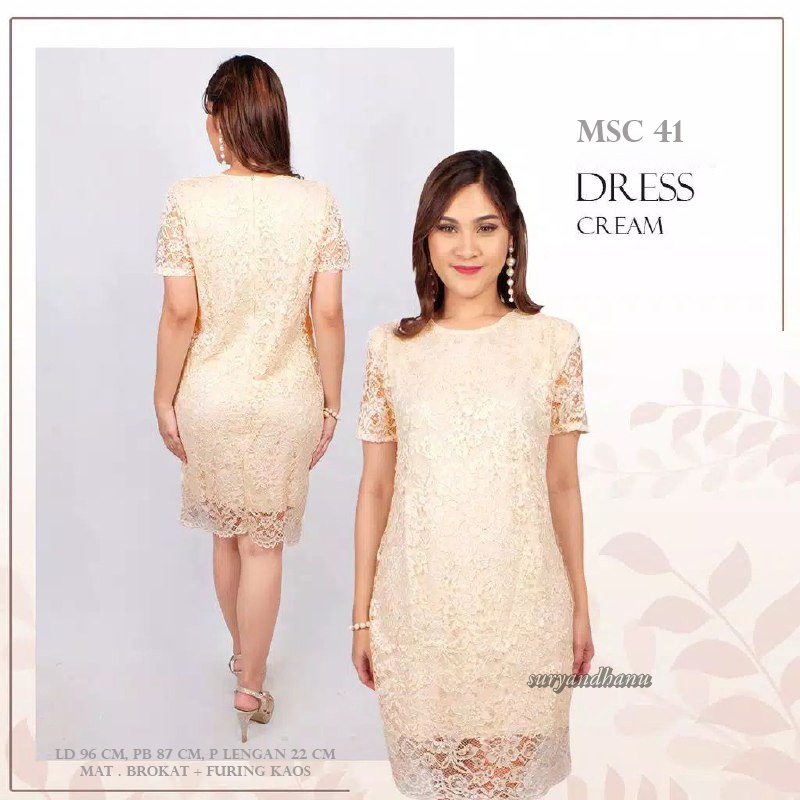 MSC 41 Dress Pesta brokat Cream mini