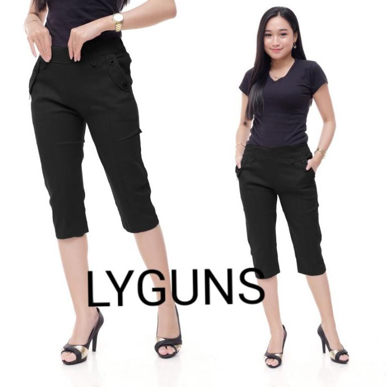 [SP TJ 16F9Af] Lyguns Celana Chino Pendek Wanita 7/8 Slimfit Tebal Strech Melar ☆