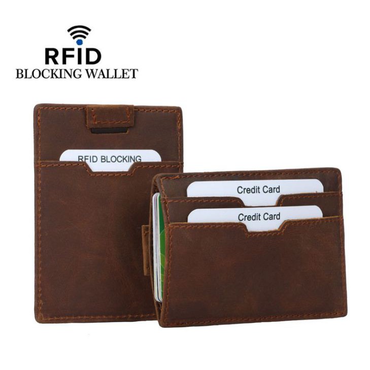 FM105 Anti RFID Pull Up Card Holder Kulit Asli Dompet Kartu