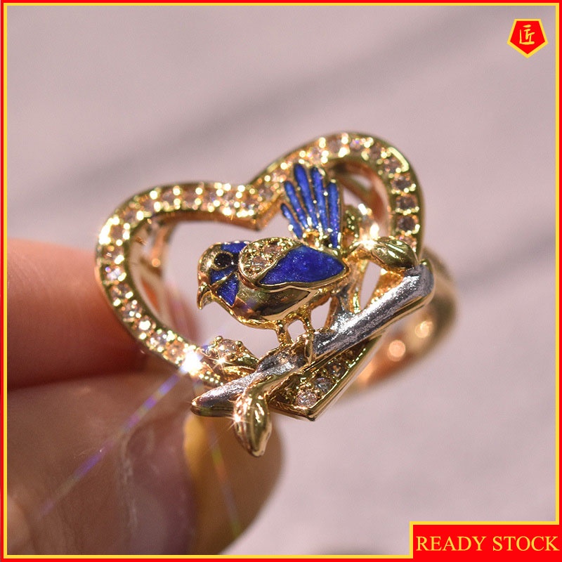 [Ready Stock]Creative Blue Bird Gold Ring Refined Personalized