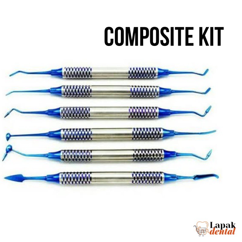 Composite Filling Instrument Set Kit / set instrumen restorasi komposit titanium biru