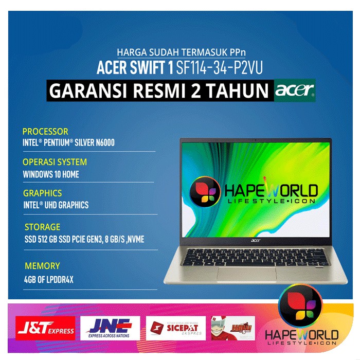 LAPTOP ACER SF114-34-P2VU/P3ZB N6000 4GB SSD512 14&quot; FHD IPS - ORI