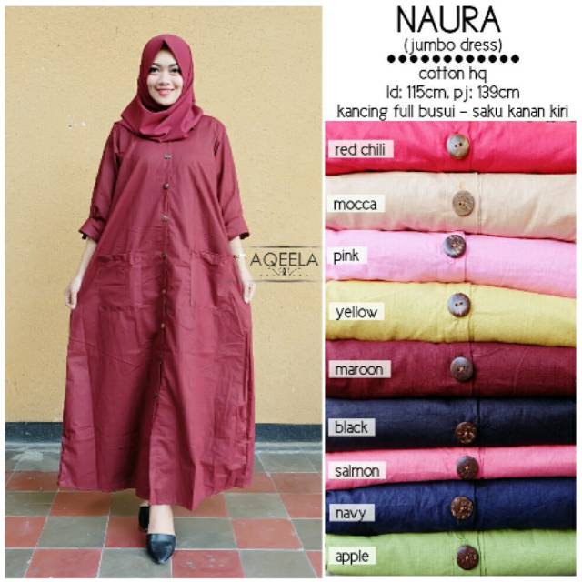 Gamis katun polos jumbo Naura dress Ori Aqeela