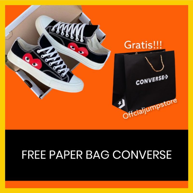 [BISA COD] CONVERSE 70'S CDG PLAY LOW BLACKWHITE PREMIUM