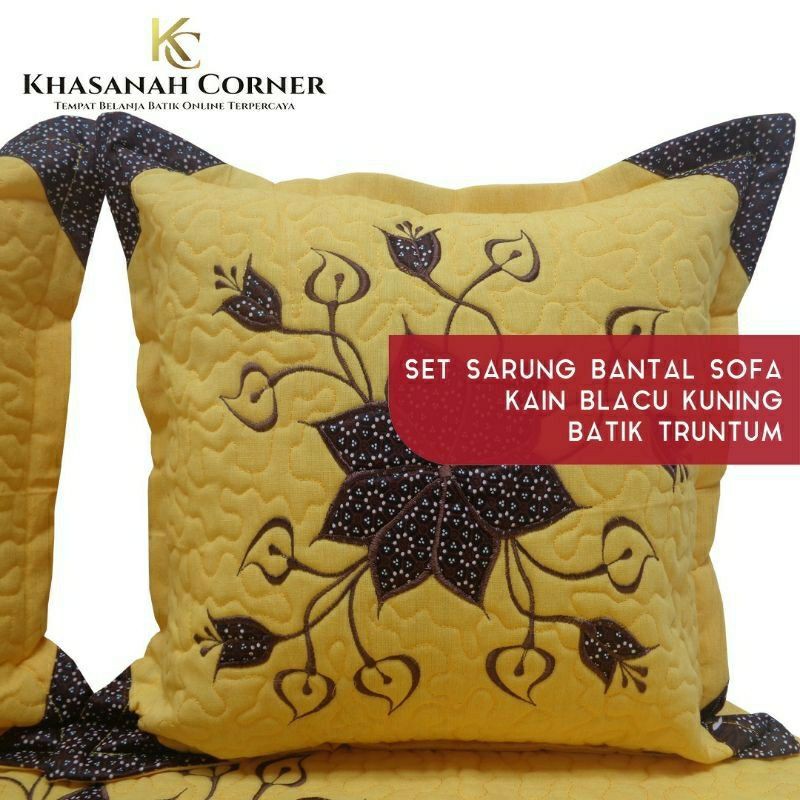 Set Sarung Bantal Sofa Kursi Taplak Meja Batik Katun Warna Kuning Tua Muda Kombinasi Bordir Polos Mo
