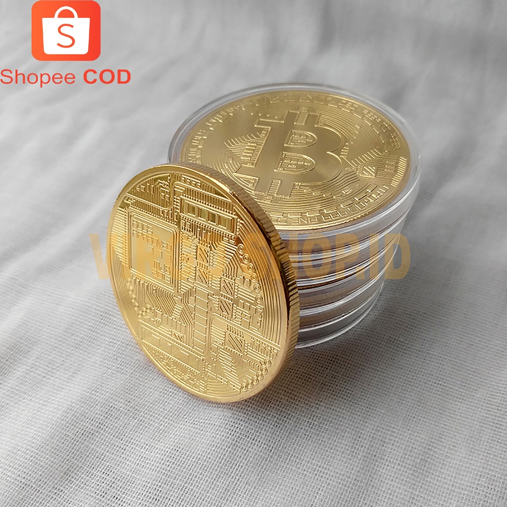 Coin BTC Souvenir Bitkoin Fisik Gold Plated / Coin Koin Fisik BTC Bitcoin Gold Plated Pajangan Koleksi Souvenir Gift Ethereum LiteCoin / Souvenir / Gold / BTC