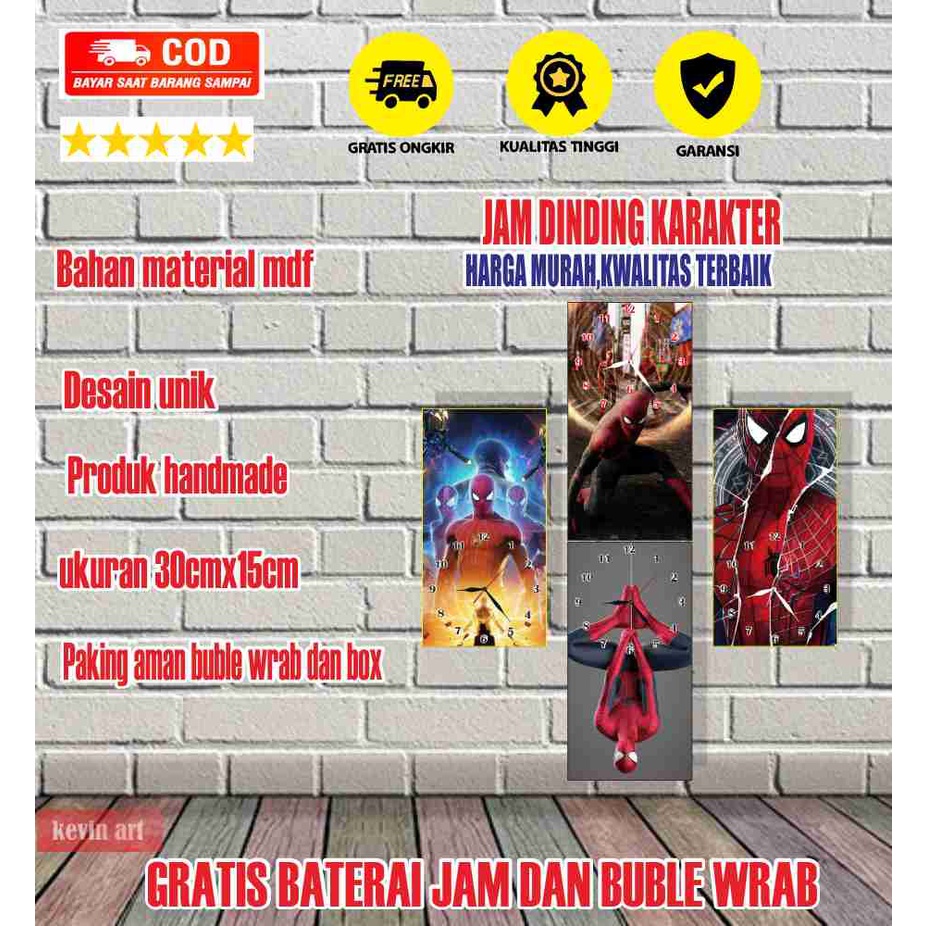 JAM DINDING KAYU MINIMALIS MODERN UNIK KARAKTER SPIDER-MAN SUPER HERO KARAKTER ANIME LUCU TERBARU MURAH KEREN