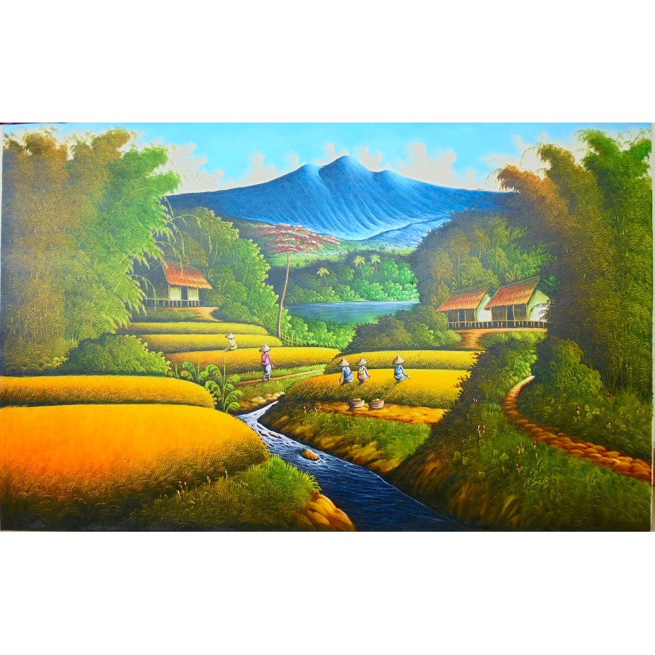 Lukisan Panen Padi Pemandangan Sawah Ukuran 135 X 85 Cm Shopee