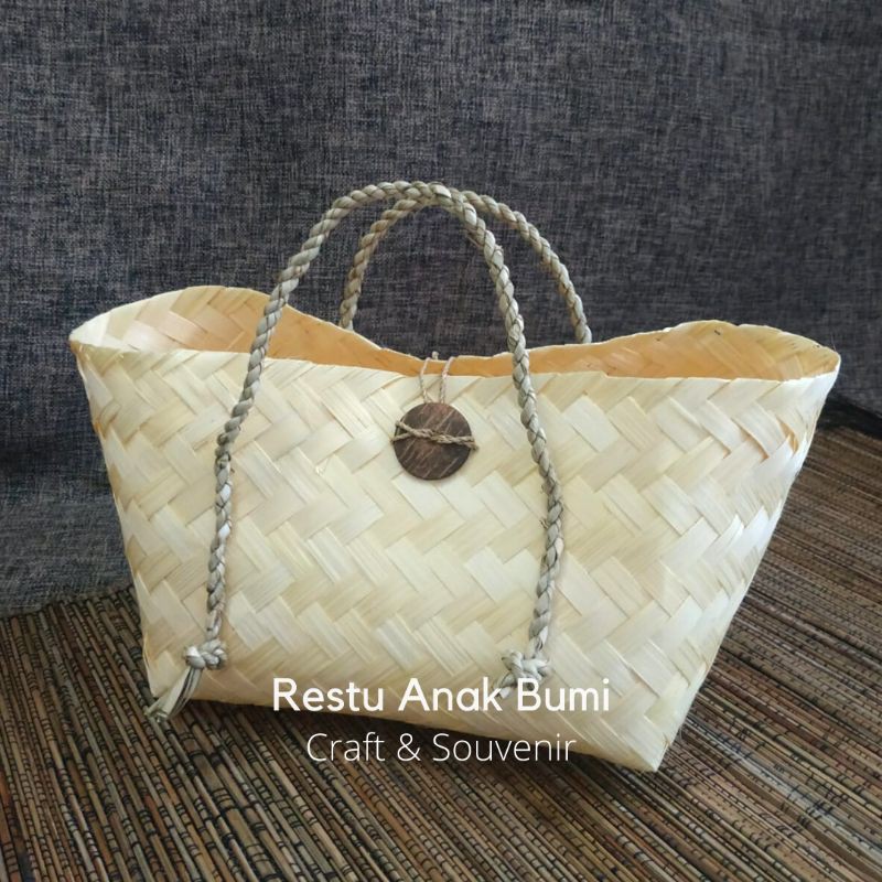 Promo (B217) Tas Bambu Lisa 20x15cm|Wadah Belanja|Tempat Make Up|Kosmetik|Snack|Hampers|Unik|HP|Pens
