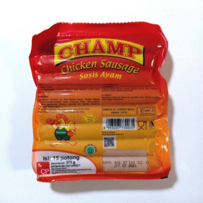 

CHAMP Sosis Ayam 375 gr (15 pcs )| Frozen food | Makanan Beku Olahan