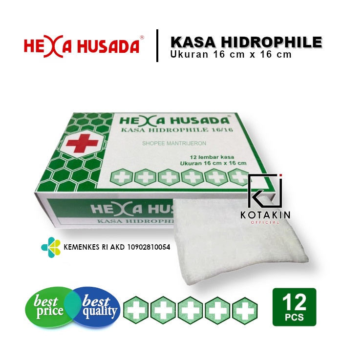 Kasa Steril Hidrofil 16x16cm isi 12 Lembar HEXA HUSADA - Kassa Steril - Kain Kasa