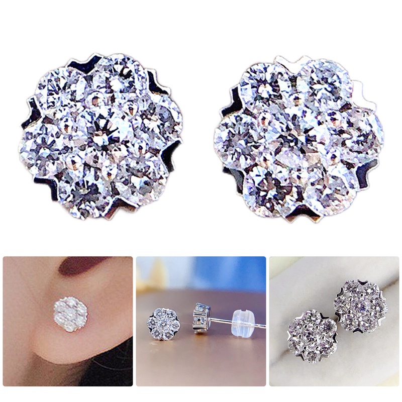 Anting Stud Cubic Zirconia Bentuk Bulat Untuk Wanita