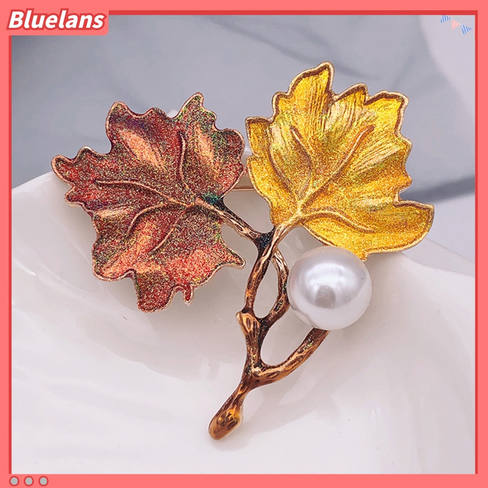 Bluelans Bros Pin Bentuk Daun Maple Aksen Mutiara Imitasi Gaya Vintage Untuk Wanita