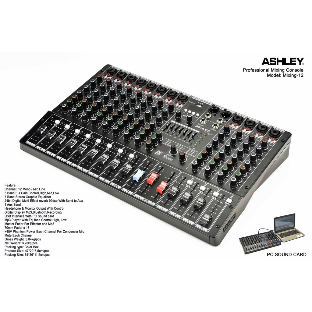 mixer audio ashley mixing12 mixing 12 12CH usb soundcard bluetooth ori