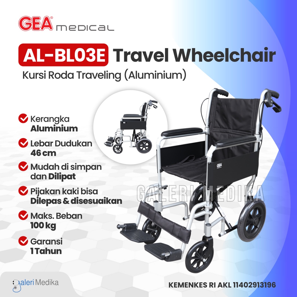 Kursi Roda Aluminium Travel GEA AL-BL03E / ALBL03E / AL BL03E - Aluminium Wheelchair
