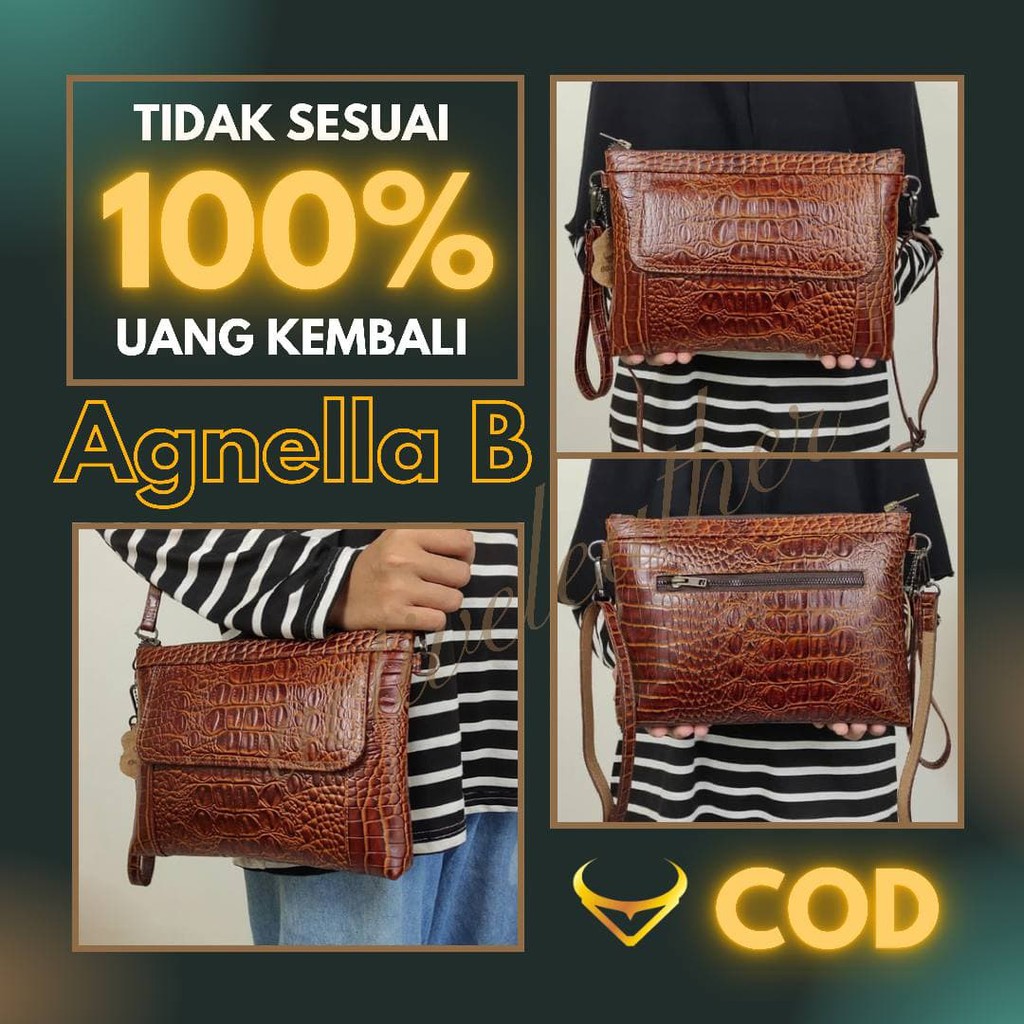 Tas Kulit wanita Tas Selempang Cewek Clutch Kekinian Motif Buaya Original Premium AGNELLA B