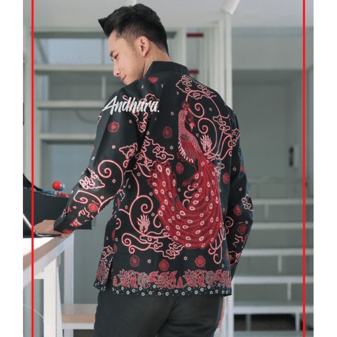 Baju Batik Pria Lengan Panjang Modern  Slimfit Kasual Premium MERAK MERAH