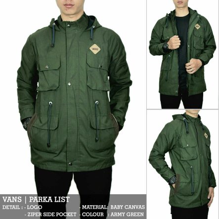 JAKET PARKA HIJAU ARMY PRIA