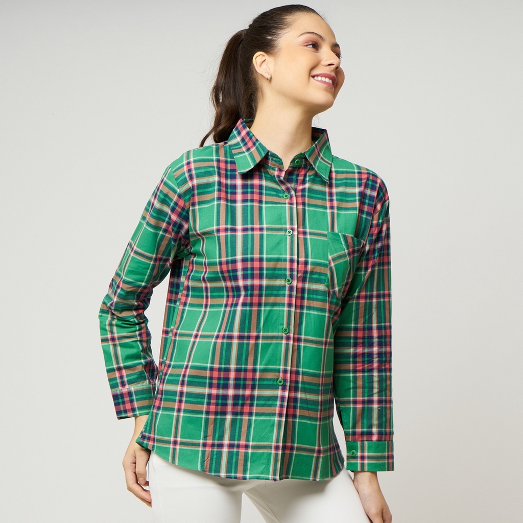 Monellina 601052 Kemeja Flanel Oversize Wanita Lengan Panjang