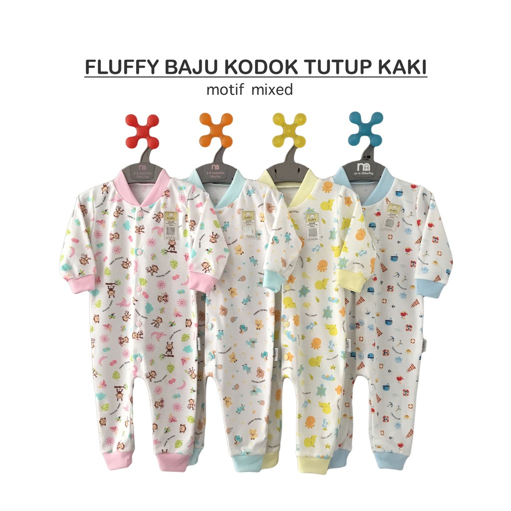 FLUFFY BAJU  KODOK  BAYI  BUKA KAKI MOTIF SIZE S M L MIXED 