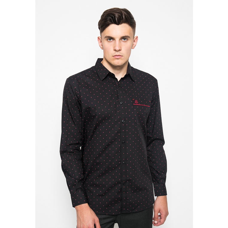 Johnwin - Kemeja Casual - Kemeja Pria - Hitam - Polkadot Merah - ASH.670.K871.726.C L/S