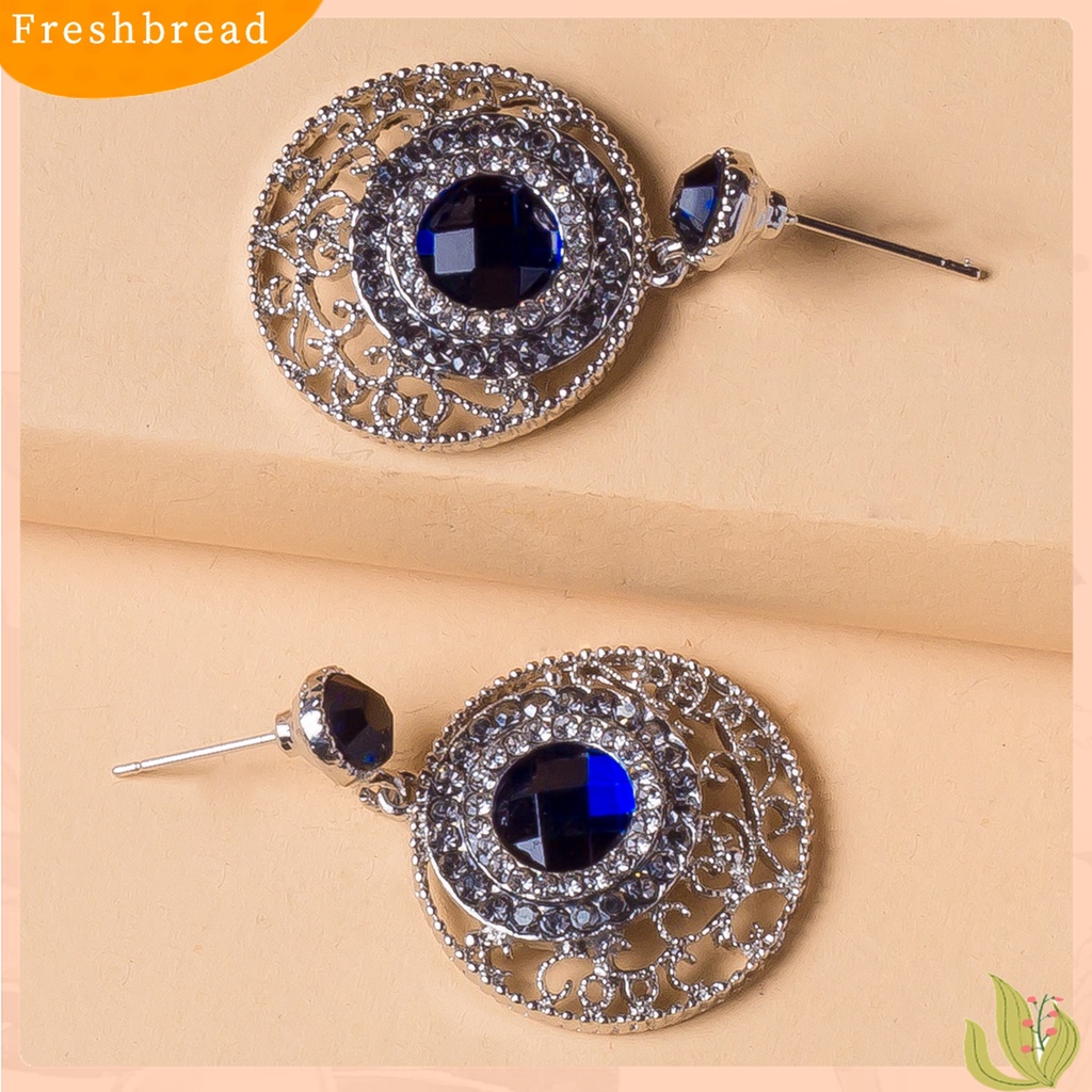 Terlaris Women Simple Blue Rhinestone Hollow Round Ear Stud Earrings Jewelry Accessory