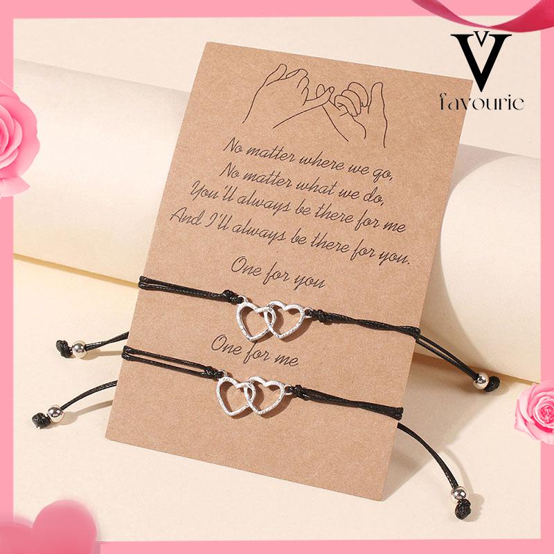 [COD]1 Pasang Double Heart Wax Woven Love Bracelet-FA