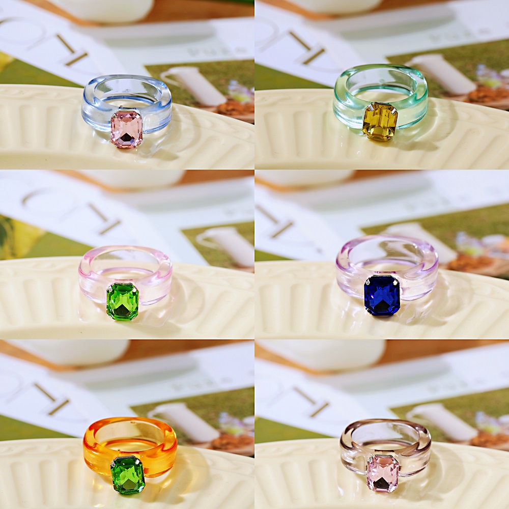 Cincin Berlian Resin Transparan Warna-Warni Permen Gaya Korea Untuk Wanita